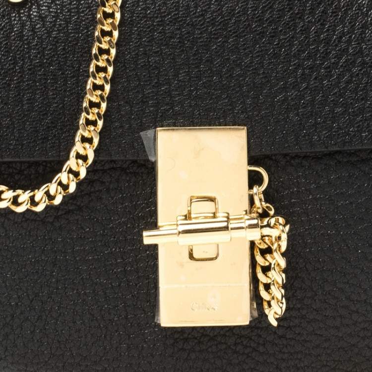 Pre Owned Chloe Black Grained Leather Nano Drew Shoulder Bag