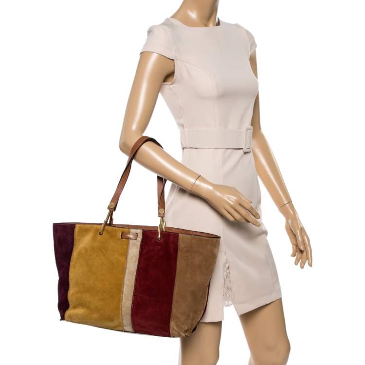 Pre Owned Chloe Multicolor Suede and Leather Keri Striped Tote