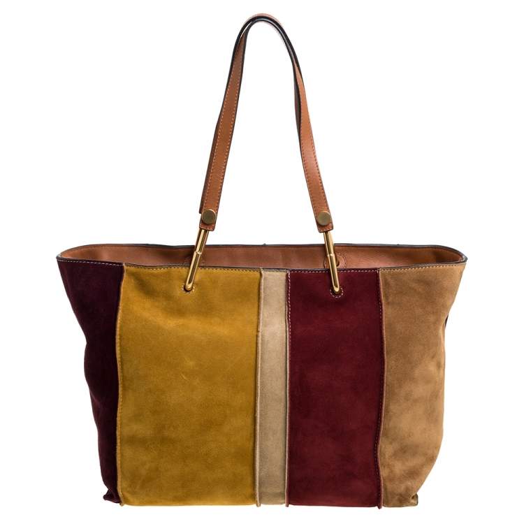 Pre Owned Chloe Multicolor Suede and Leather Keri Striped Tote