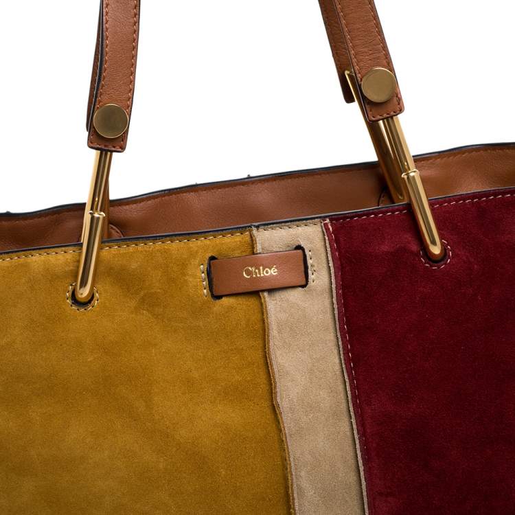 Pre Owned Chloe Multicolor Suede and Leather Keri Striped Tote
