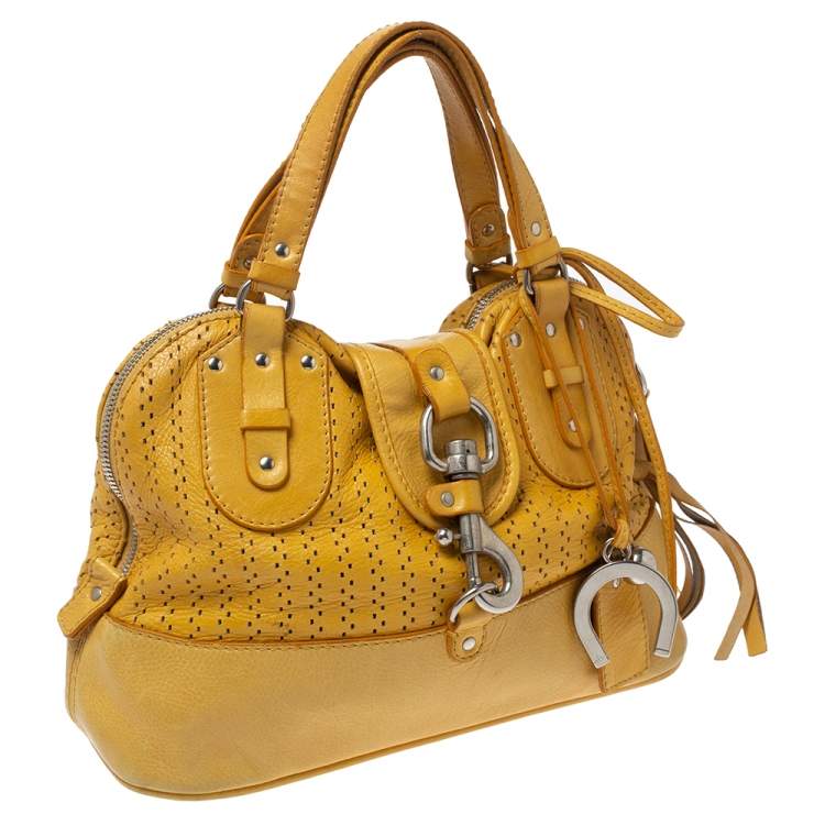Pre Owned Chloe Yellow Leather Laser Cut Satchel