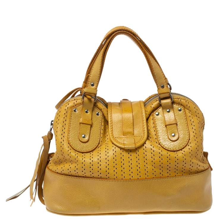 Pre Owned Chloe Yellow Leather Laser Cut Satchel