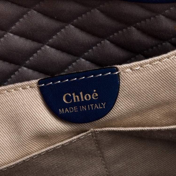 Pre Owned Chloe Navy Blue Leather Side Pocket Chain Shoulder Bag