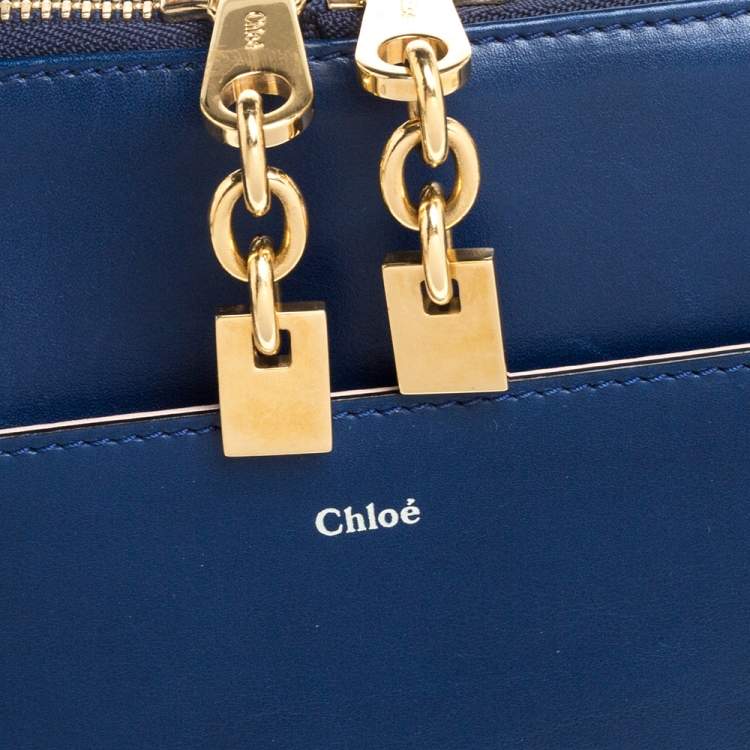 Pre Owned Chloe Navy Blue Leather Side Pocket Chain Shoulder Bag