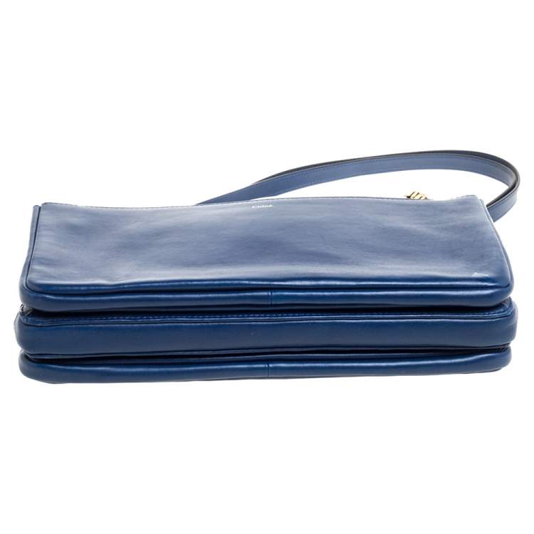 Pre Owned Chloe Navy Blue Leather Side Pocket Chain Shoulder Bag