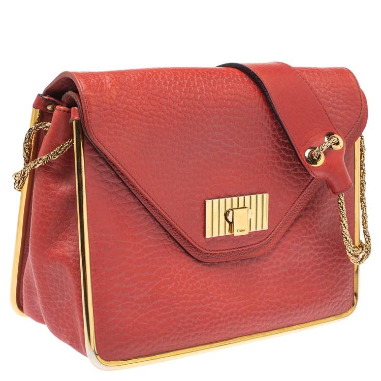 Pre Owned Chloe Cinammon Red Leather Medium Sally Flap Shoulder Bag
