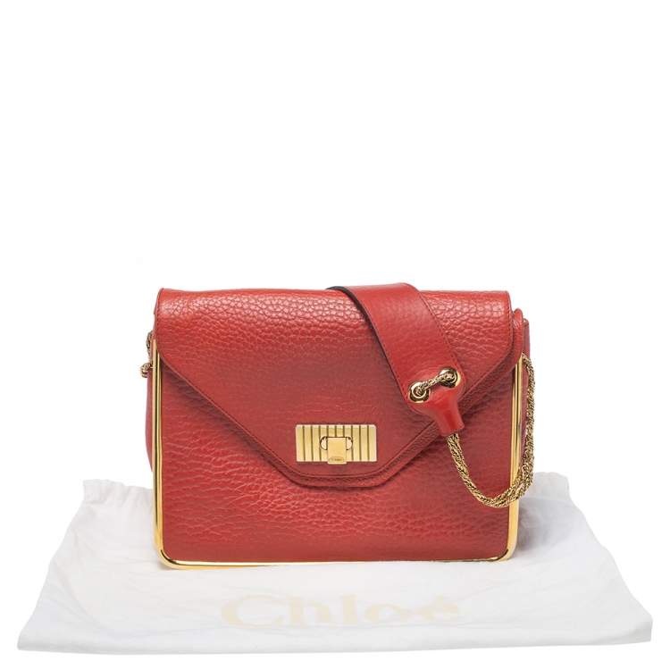 Pre Owned Chloe Cinammon Red Leather Medium Sally Flap Shoulder Bag