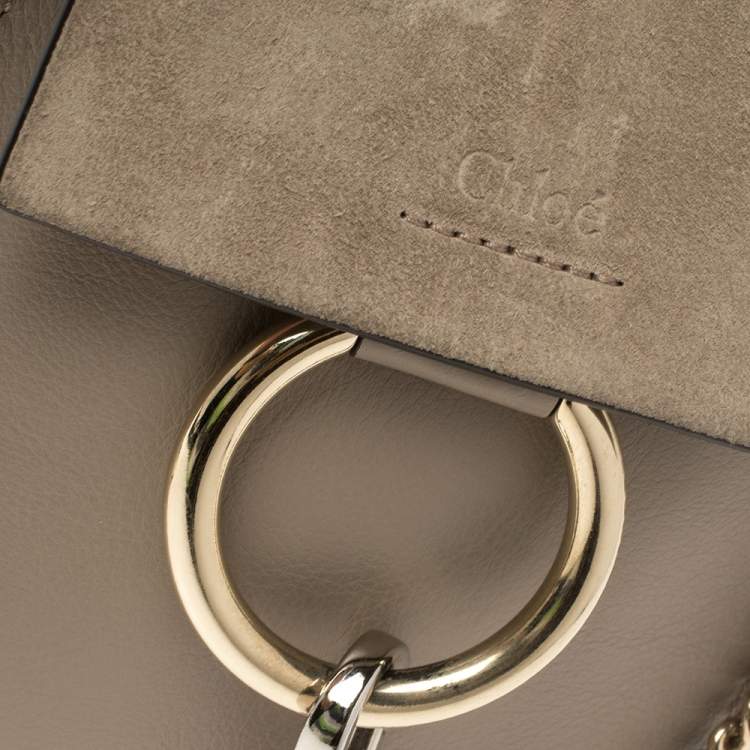 Pre Owned Chloe Dark Beige Leather and Suede Mini Faye Crossbody Bag