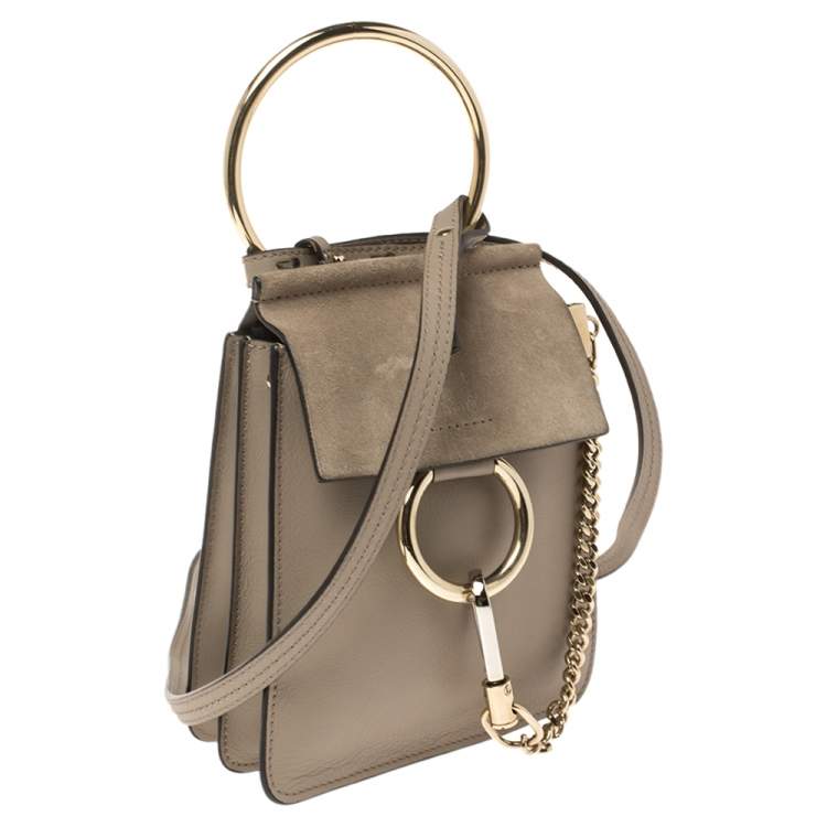 Pre Owned Chloe Dark Beige Leather and Suede Mini Faye Crossbody Bag
