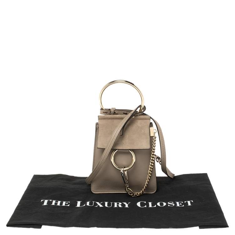 Pre Owned Chloe Dark Beige Leather and Suede Mini Faye Crossbody Bag