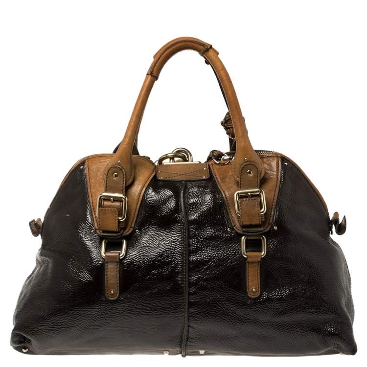 Pre Owned Chloe Dark Brown/Brown Patent Leather Paddington Dome Satchel 