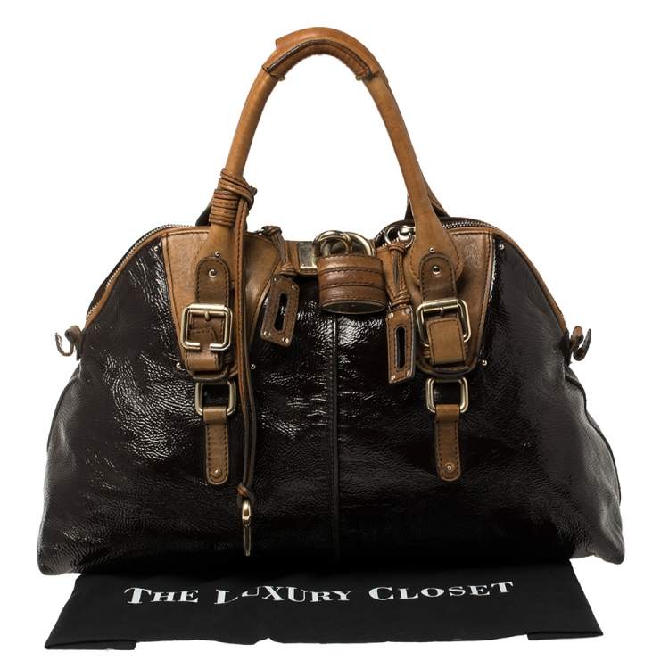Pre Owned Chloe Dark Brown/Brown Patent Leather Paddington Dome Satchel 