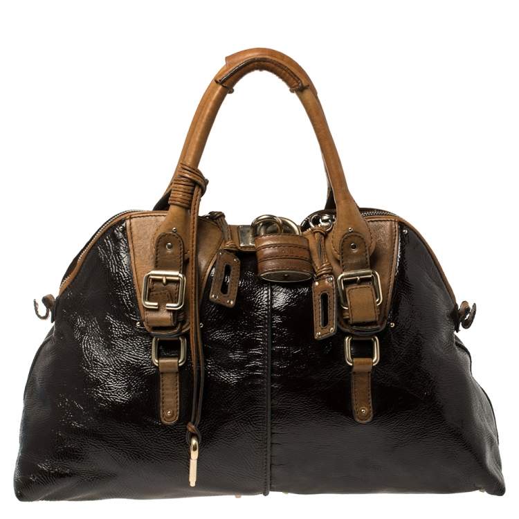 Pre Owned Chloe Dark Brown/Brown Patent Leather Paddington Dome Satchel 