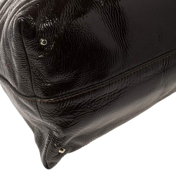 Pre Owned Chloe Dark Brown/Brown Patent Leather Paddington Dome Satchel 