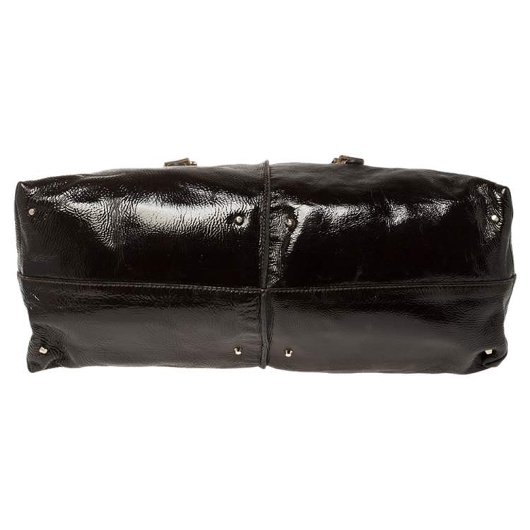 Pre Owned Chloe Dark Brown/Brown Patent Leather Paddington Dome Satchel 