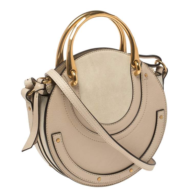 Pre Owned Chloe Beige Leather and Suede Pixie Round Crossbody Bag