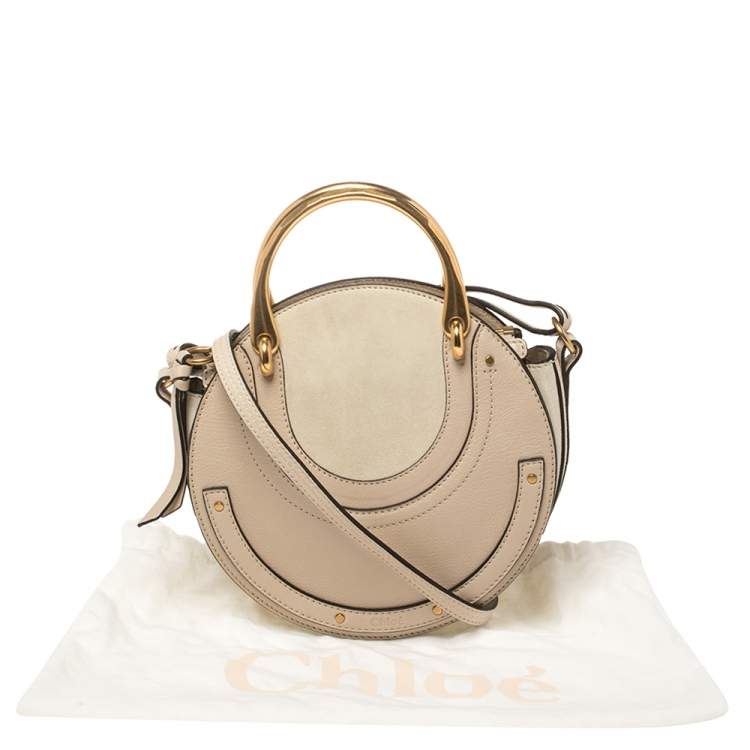 Pre Owned Chloe Beige Leather and Suede Pixie Round Crossbody Bag
