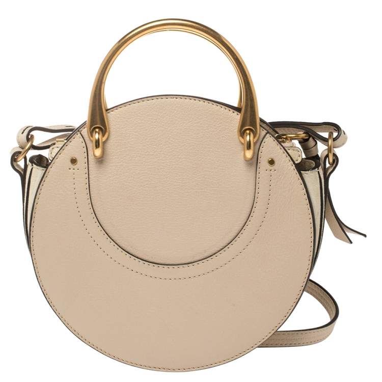 Pre Owned Chloe Beige Leather and Suede Pixie Round Crossbody Bag