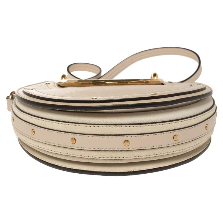 Pre Owned Chloe Beige Leather and Suede Pixie Round Crossbody Bag