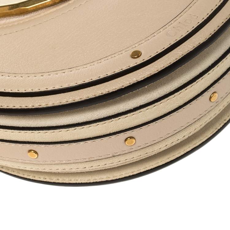 Pre Owned Chloe Beige Leather and Suede Pixie Round Crossbody Bag