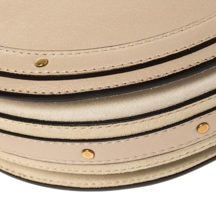 Pre Owned Chloe Beige Leather and Suede Pixie Round Crossbody Bag