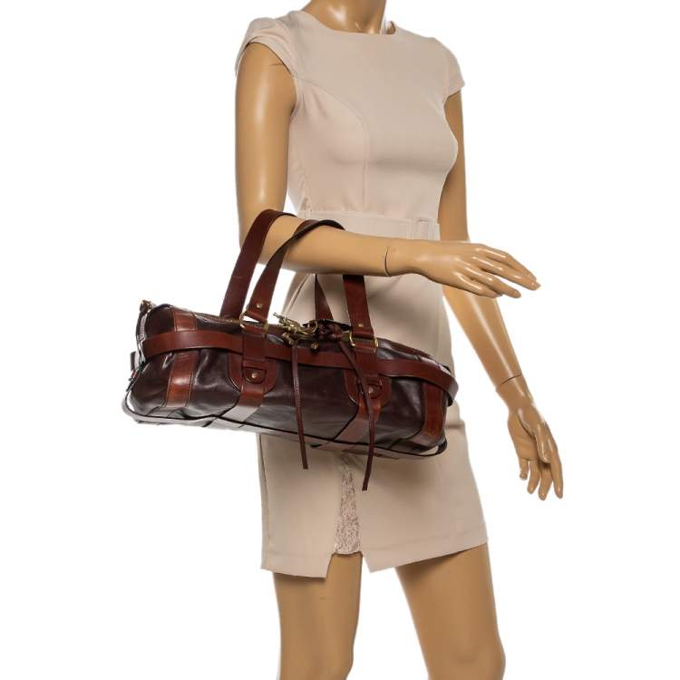 Pre Owned Chloe Dark Brown Leather Kerala Lock Horse Shoulder Bag