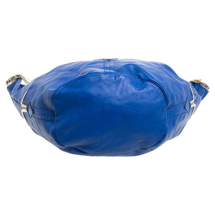 Pre Owned Chloe Blue Leather Milton Triple Chain Hobo 
