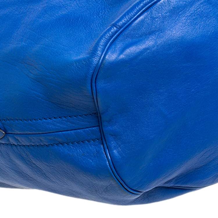 Pre Owned Chloe Blue Leather Milton Triple Chain Hobo 