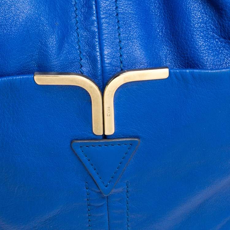 Pre Owned Chloe Blue Leather Milton Triple Chain Hobo 