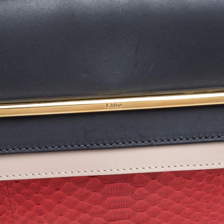 Pre Owned Chloe Tri Color Python And Leather Medium Clare Shoulder Bag