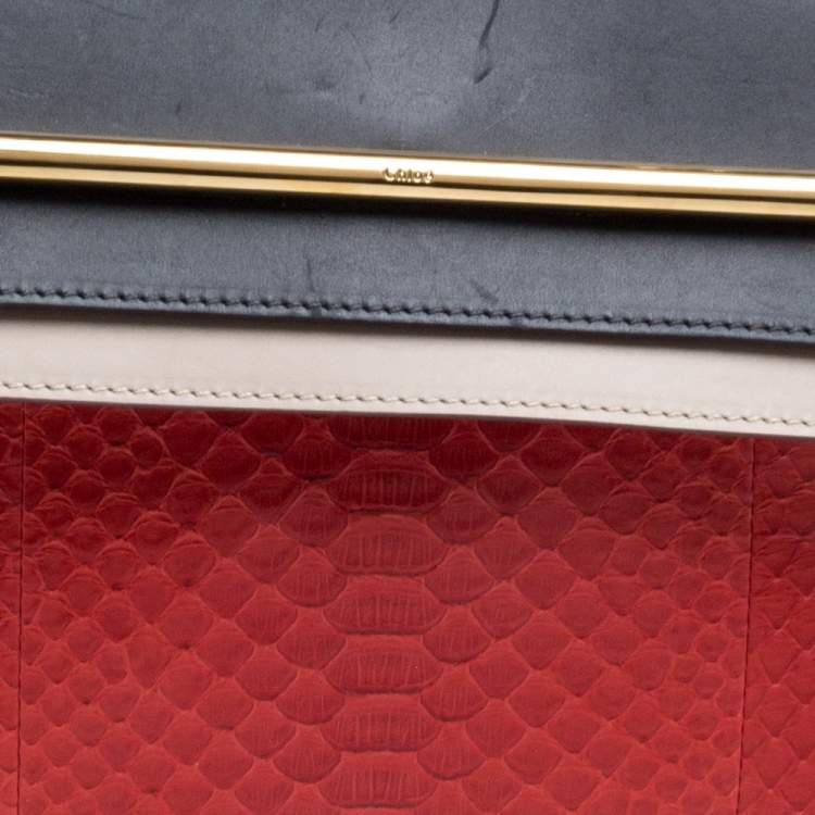 Pre Owned Chloe Tri Color Python And Leather Medium Clare Shoulder Bag