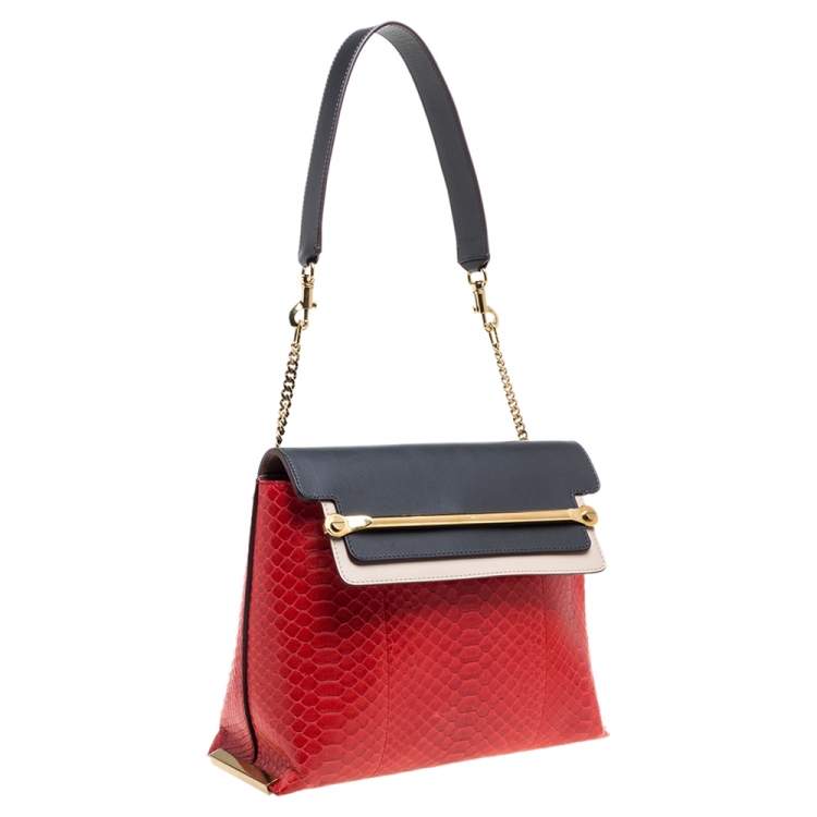 Pre Owned Chloe Tri Color Python And Leather Medium Clare Shoulder Bag