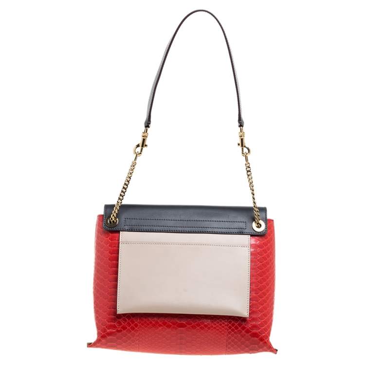 Pre Owned Chloe Tri Color Python And Leather Medium Clare Shoulder Bag