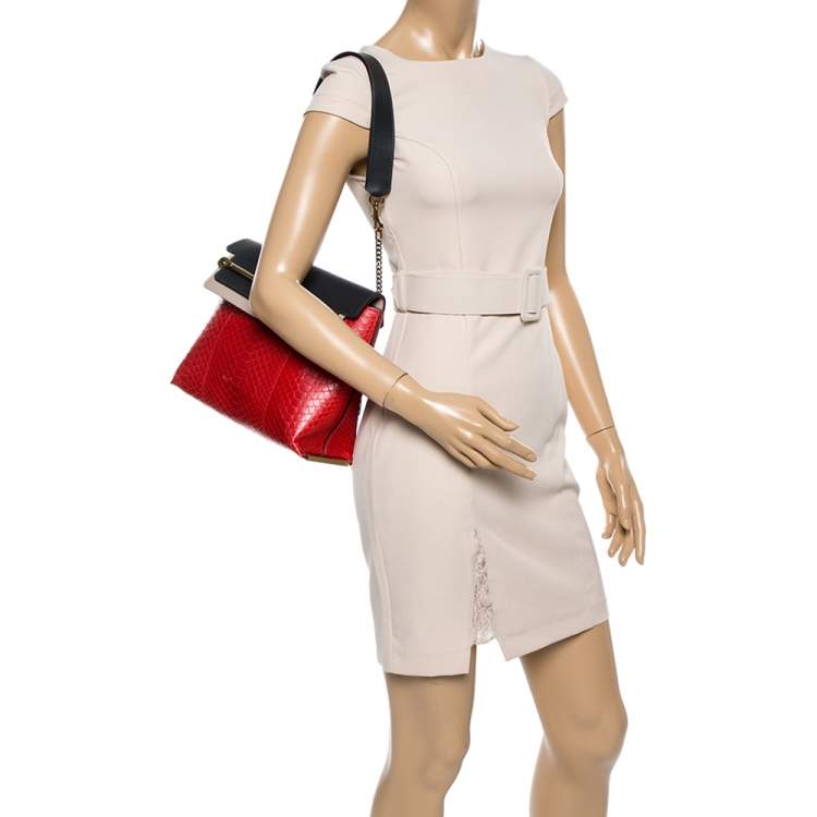 Pre Owned Chloe Tri Color Python And Leather Medium Clare Shoulder Bag