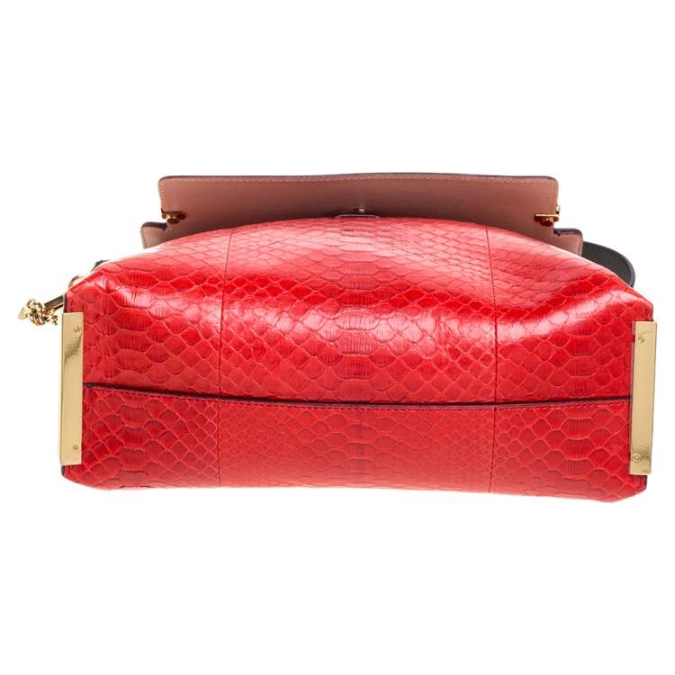 Pre Owned Chloe Tri Color Python And Leather Medium Clare Shoulder Bag