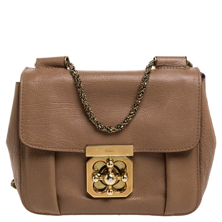 Chloe Beige Leather Small Square Elsie Chain Shoulder Bag