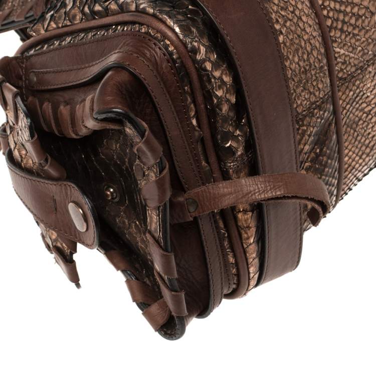 Pre Owned Chloe Brown/Rose Gold Python and Leather Silverado Satchel