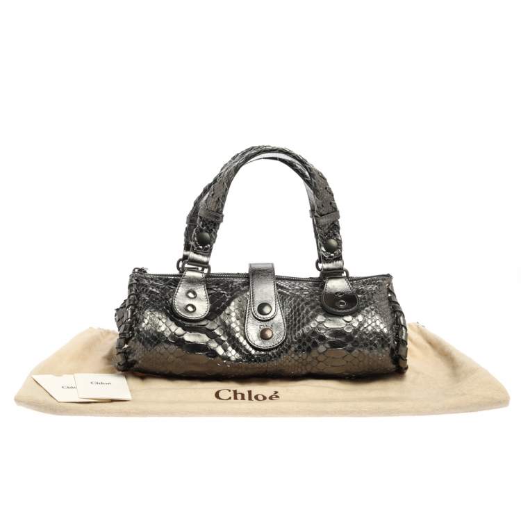Pre Owned Chloe Metallic Dark Green Python Silverado Satchel