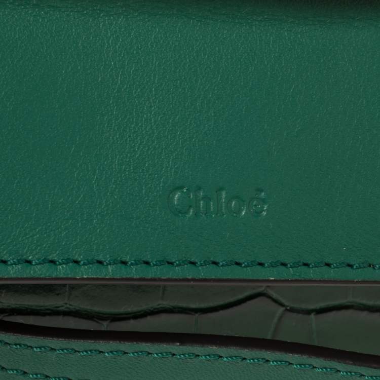 Pre Owned Chloe Green Croc Embossed Leather Mini C Vanity Shoulder Bag