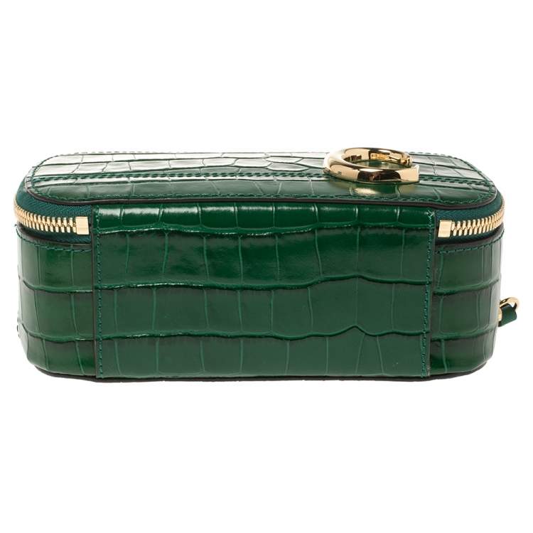 Pre Owned Chloe Green Croc Embossed Leather Mini C Vanity Shoulder Bag