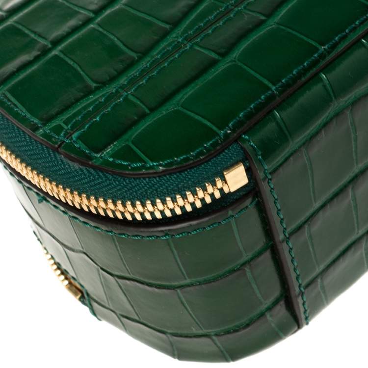 Pre Owned Chloe Green Croc Embossed Leather Mini C Vanity Shoulder Bag