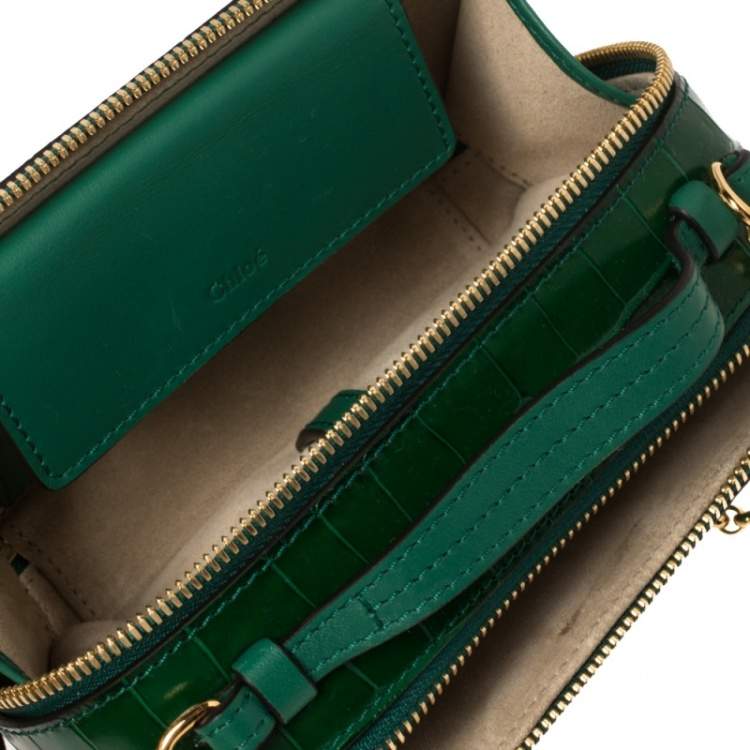 Pre Owned Chloe Green Croc Embossed Leather Mini C Vanity Shoulder Bag