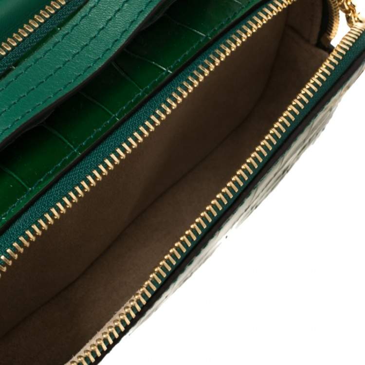 Pre Owned Chloe Green Croc Embossed Leather Mini C Vanity Shoulder Bag