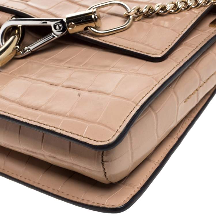 Pre Owned Chloe Beige Croc Embossed Leather Small Faye Shoulder Bag
