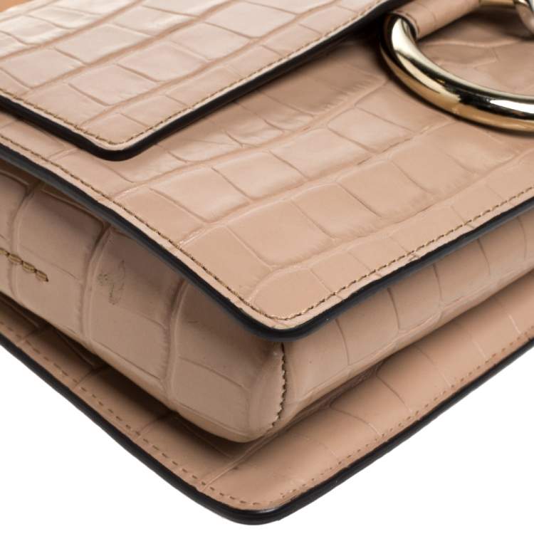 Pre Owned Chloe Beige Croc Embossed Leather Small Faye Shoulder Bag