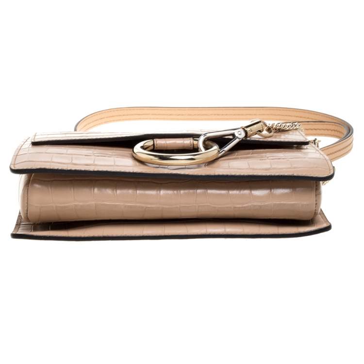 Pre Owned Chloe Beige Croc Embossed Leather Small Faye Shoulder Bag