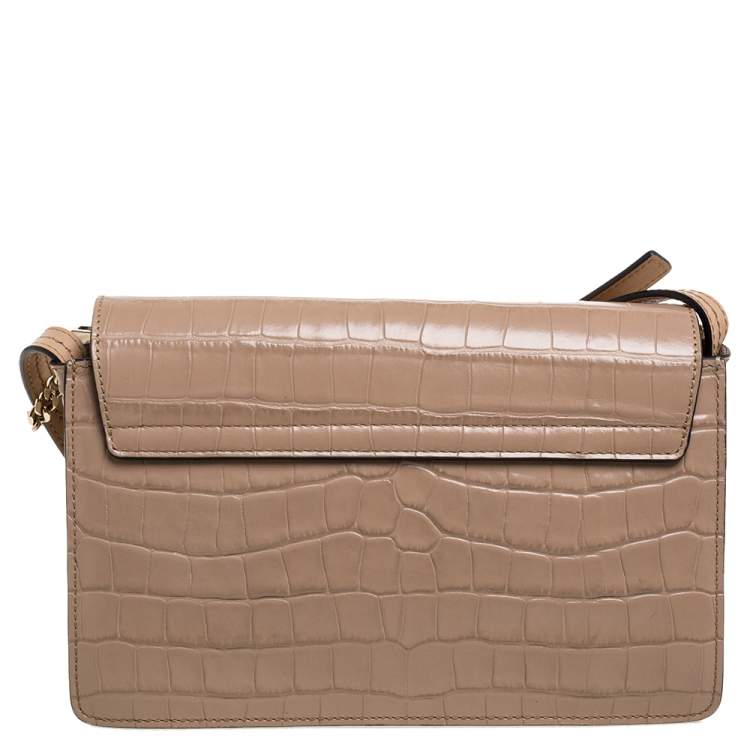 Pre Owned Chloe Beige Croc Embossed Leather Small Faye Shoulder Bag