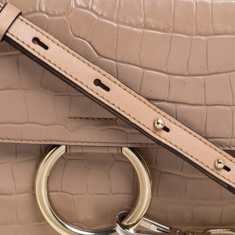 Pre Owned Chloe Beige Croc Embossed Leather Small Faye Shoulder Bag