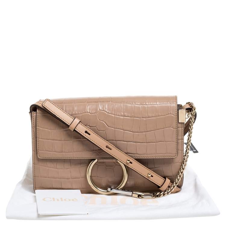 Pre Owned Chloe Beige Croc Embossed Leather Small Faye Shoulder Bag