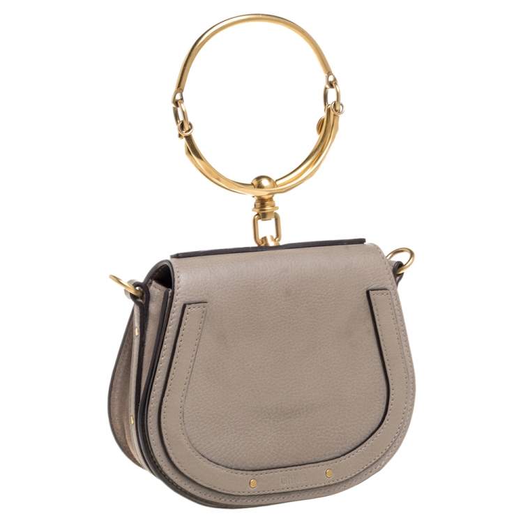Pre Owned Chloe Beige Leather and Suede Small Nile Bracelet Shoulder Bag